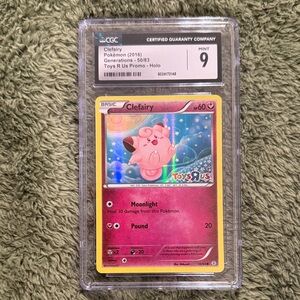 Pokemon Clefairy Holographic Card - Pink and Yellow